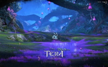 обоя видео игры, tera,  the exiled realm of arborea, деревья, лужа, существо