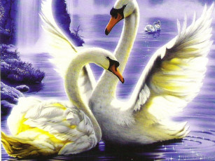 Картинка рисованные животные птицы лебеди