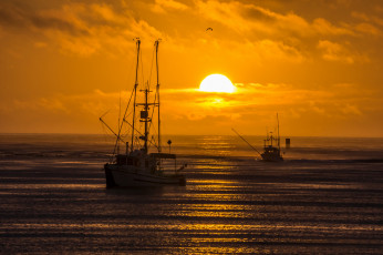 Картинка корабли другое море катера рыболовецкие солнце вечер закат