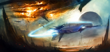 Картинка фэнтези космические+корабли +звездолеты +станции космический челнок взрыв планета