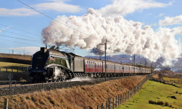 Картинка техника паровозы железная дорога рельсы паровоз вагоны пассажирский состав