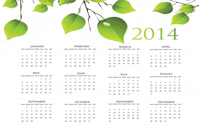 Обои картинки фото календари, рисованные,  векторная графика, календарь, листочки, 2014
