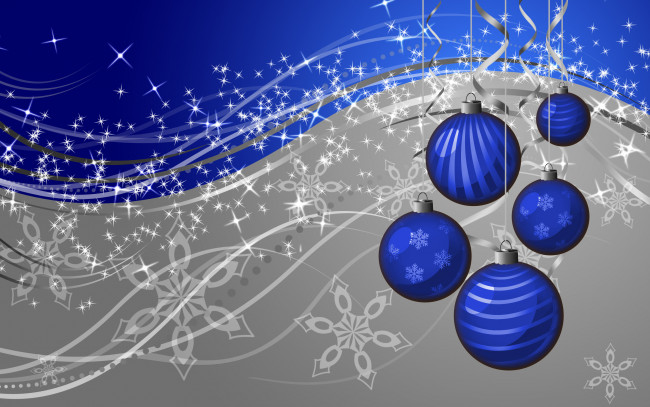 Обои картинки фото праздничные, векторная графика , новый год, шарики, снежинки