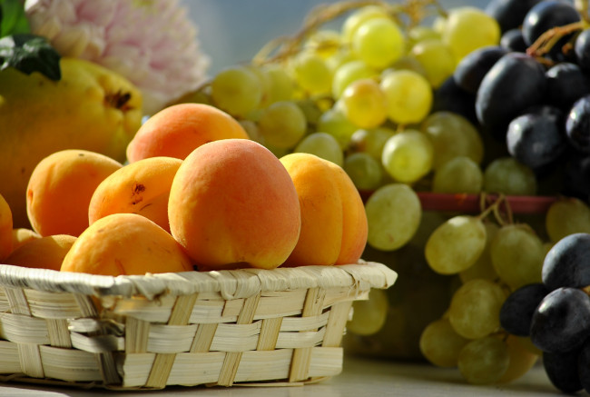 Обои картинки фото еда, фрукты,  ягоды, абрикос, виноград