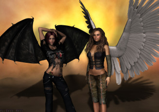 Картинка 3д+графика ангел+ angel демон ангел фон взгляд девушки