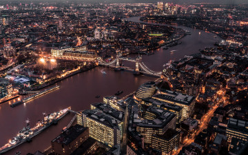 Картинка города лондон+ великобритания панорама огни река мост вечер