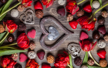 Картинка праздничные день+святого+валентина +сердечки +любовь тюльпаны romantic gift шоколад любовь chocolate
