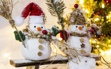 обоя праздничные, снеговики, decoration, snow, снег, зима