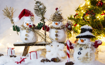 обоя праздничные, снеговики, снег, зима, decoration, snow