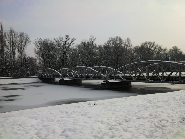 Обои картинки фото природа, реки, озера, река, мост, зима