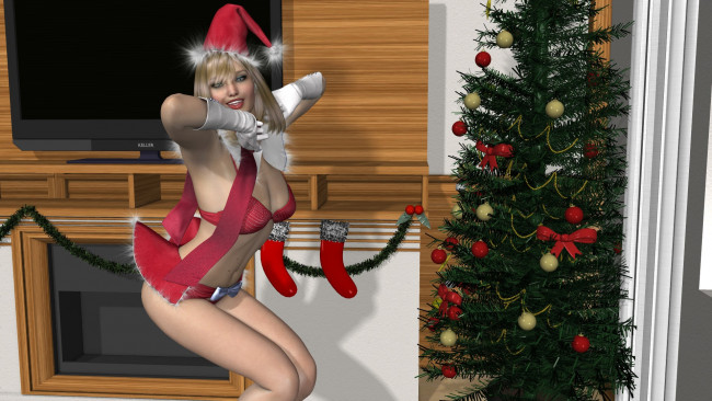 Обои картинки фото 3д графика, праздники , holidays, девушка, взгляд, фон