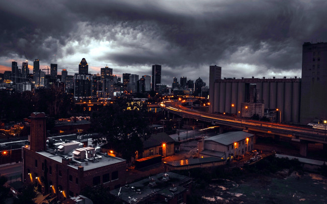 Обои картинки фото города, монреаль , канада, вечер, тучи, панорама