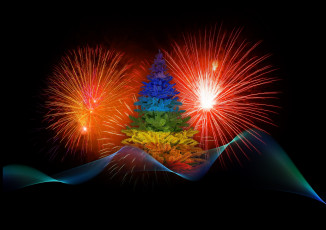 Картинка праздничные Ёлки новый год фон фейерверк елка