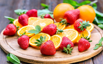 Картинка еда фрукты +ягоды клубника апельсины