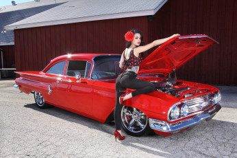 Картинка автомобили -авто+с+девушками chevrolet biscayne красный брюнетка автомобиль оглядываясь назад транспортное средство ретро олдтаймер каблуки красные цветок в волосах темные волосы задница смотрит на зрителя женщины открытом воздухе