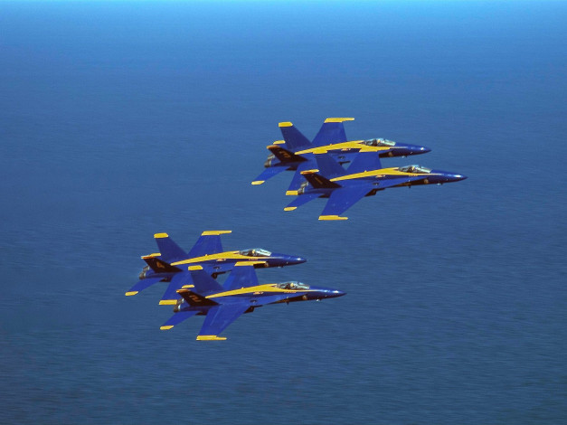 Обои картинки фото blue, angels, in, formation, авиация, боевые, самолёты