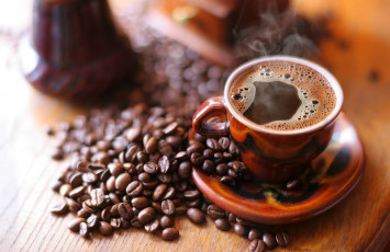 Картинка еда кофе кофейные зёрна кружка блюдце чашка