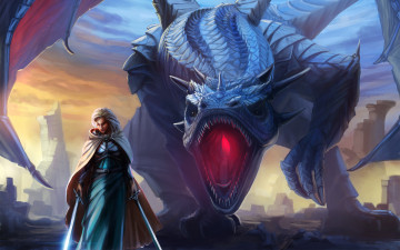 Картинка фэнтези красавицы чудовища девушка дракон воительница