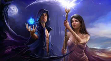 Картинка фэнтези маги +волшебники мужчина магия волшебство девушка посох