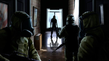 Картинка фэнтези нежить квартира противогаз костюмы оружие зомби зараженный защитные солдаты