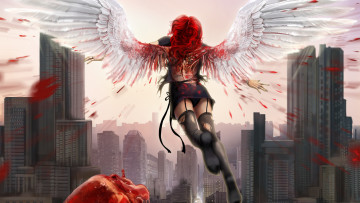 Картинка фэнтези ангелы ангел кровь крылья арт девушка сердце