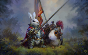 обоя рисованное, - другое, кролик, морская, свинка, art, рыцарь