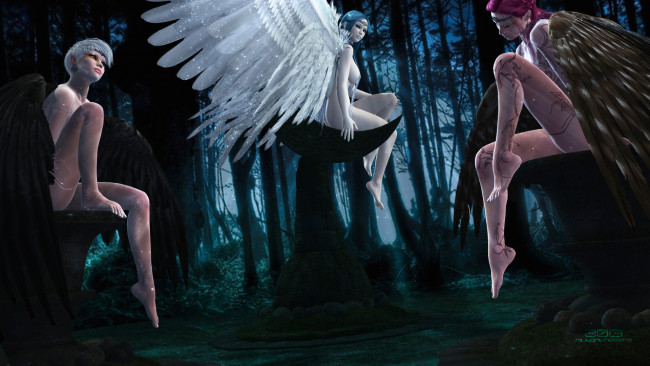 Обои картинки фото 3д графика, ангел , angel, девушки, взгляд, фон, ангелы