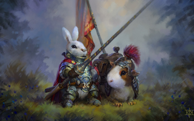 Обои картинки фото рисованное, - другое, кролик, морская, свинка, art, рыцарь