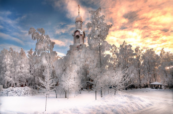 Картинка города -+православные+церкви +монастыри зима снег деревья облака