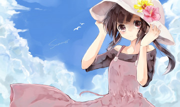обоя аниме, kagerou project, девочка, шляпа, небо