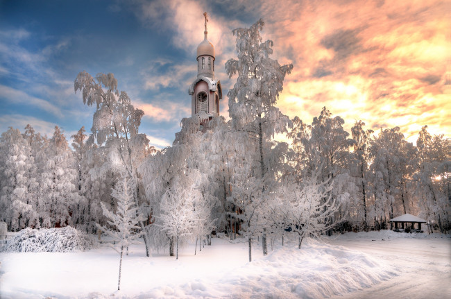 Обои картинки фото города, - православные церкви,  монастыри, зима, снег, деревья, облака