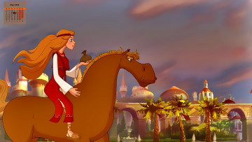 Картинка календари кино +мультфильмы мешочек пальма 2018 лошадь взгляд девушка