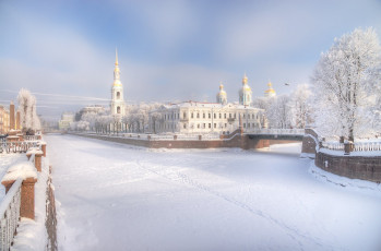 обоя города, - православные церкви,  монастыри, зима, церковь, город, мост, снег