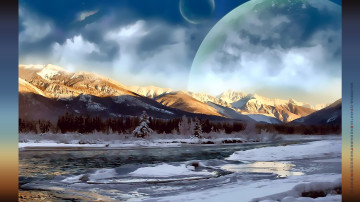 Картинка календари компьютерный+дизайн водоем снег планета гора