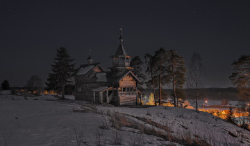 Картинка города -+православные+церкви +монастыри снег зима природа карелия сергей гармашов звёзды небо ночь ели сосны деревья церковь деревня