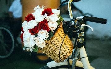 обоя цветы, букеты,  композиции, розы, корзинка
