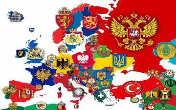 обоя разное, флаги,  гербы, европы, гербы, на, карте, государств