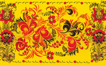 Картинка разное ремесла +поделки +рукоделие красный цветы арт роспись фон стиль желтый хохлома