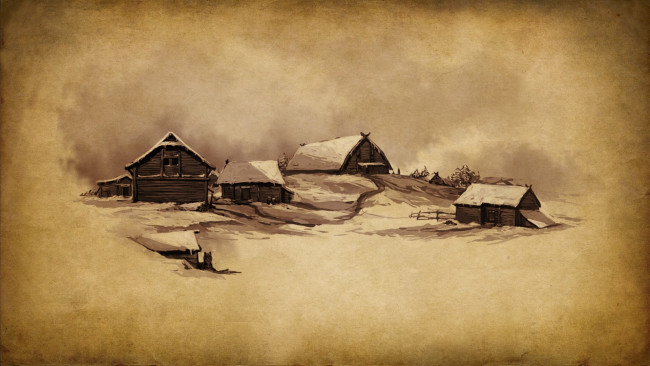 Обои картинки фото зима в деревне, рисованное, - другое, зима, деревня, изба