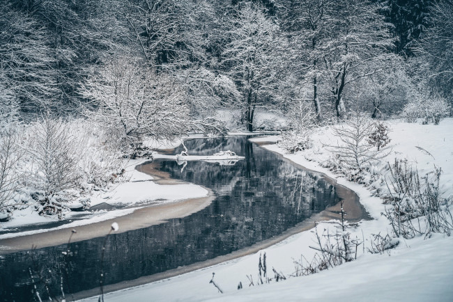 Обои картинки фото природа, реки, озера, река, снег, зима