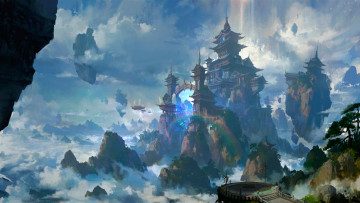 Картинка фэнтези замки сказочное место замок корабли портал