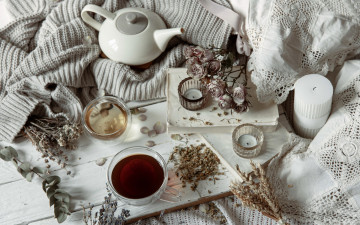 Картинка еда напитки +чай свечи чай сухоцветы