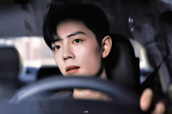 Картинка мужчины xiao+zhan лицо машина руль