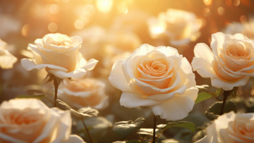 Картинка разное компьютерный+дизайн свет цветы розы букет нежные белые кремовые ии-арт