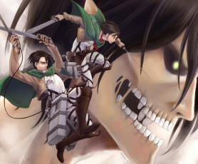 Картинка аниме shingeki+no+kyojin титан mikasa ackerman вторжение гигантов парень оружие зубы shingeki no kyojin sora-tsu арт девушка rogue titan levi