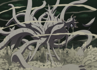 Картинка аниме naruto десятихвостый зверь существо глаз риннеган ночь небо звёзды осколки пыль сила