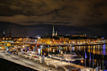Картинка города стокгольм+ швеция набережная ночь