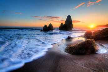 Картинка природа восходы закаты пена горизонт пляж волны заря океан