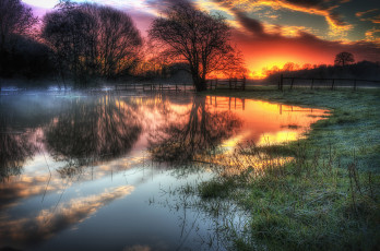 Картинка природа восходы закаты разлив вечер заря река лес луг