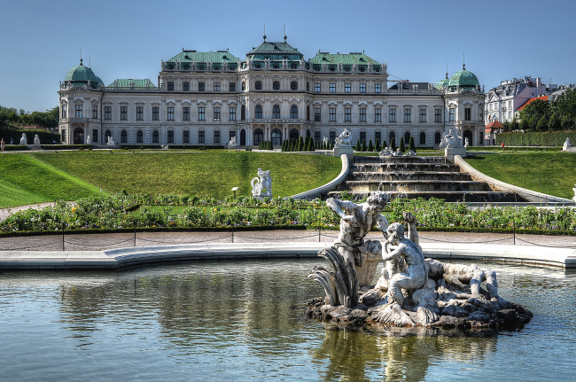 Обои картинки фото города, вена , австрия, фонтан, дворец